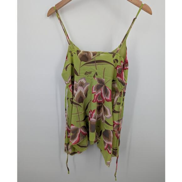 Self Esteem Green Floral Babydoll Tank Top Size Large Adjustable Strap Y2K Chic - Picture 3 of 4